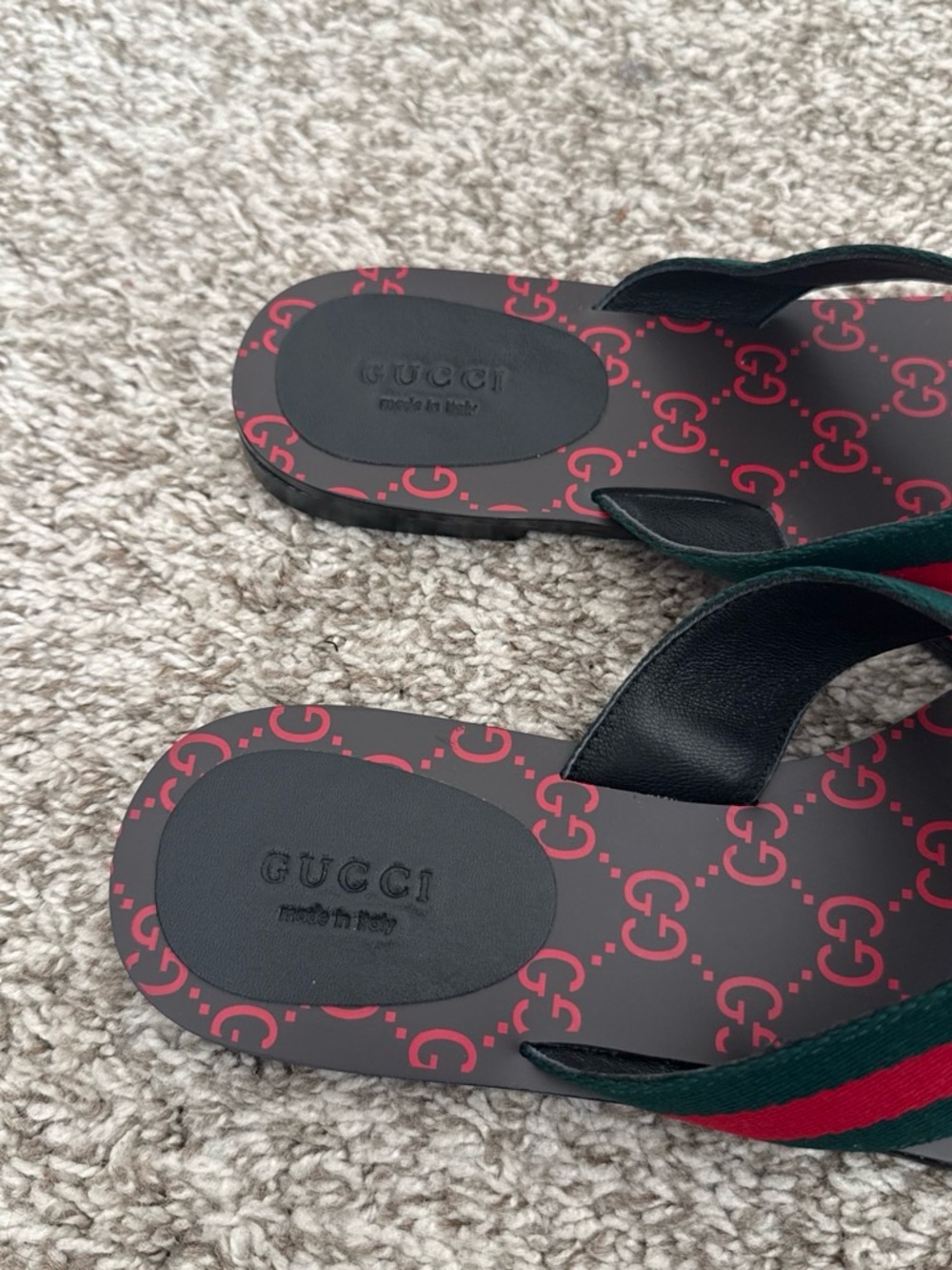 Gucci Black Sandals with Green & Red Web and Gold GG Emblem - Picture 6 of 8
